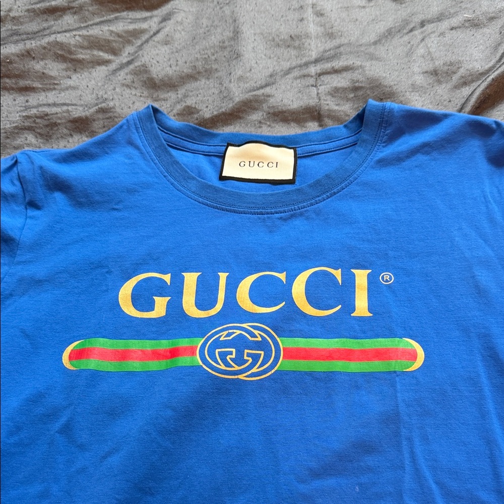 Gucci Royal Blue Tee with Gold Logo